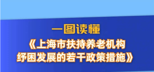 一图读懂｜上海市扶持养老机构纾困发展的若干政策措施！-养老咨询服务-必顾养老官网 经市政府同意，市民政局等九部门联合推出《上海市扶持养老机构纾困发展的若干政策措施》。“十条纾困政策”旨在市政府一揽子抗疫情促发展政策基础上，进一步缓解养老机构在疫情防控中面临的阶段性困难，提振养老服务行业发展信心。详见